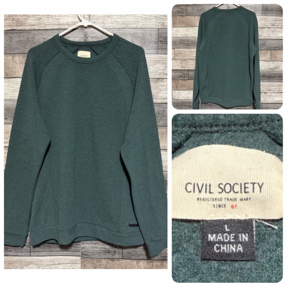 Civil Society Textured Sweatshirt Men’s L Green Pullover Cotton Blend